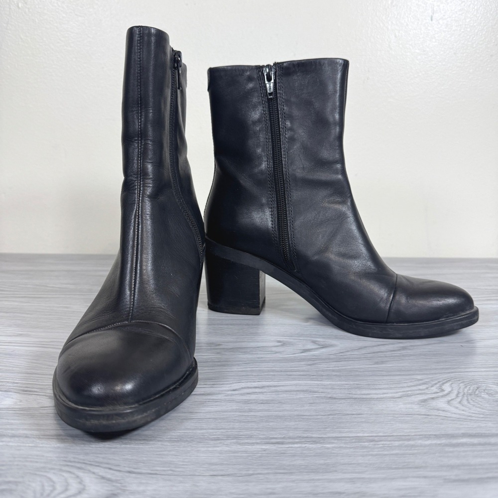Vagabond Shoemakers Black Leather Ankle Boots Side Zip Block Heel EU 37